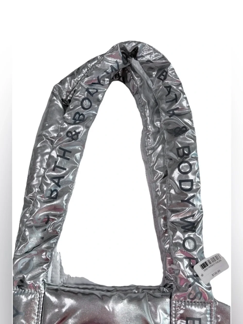 Bath & Body Works Limited Edition Metallic Silver Puffer Tote Bag NWT